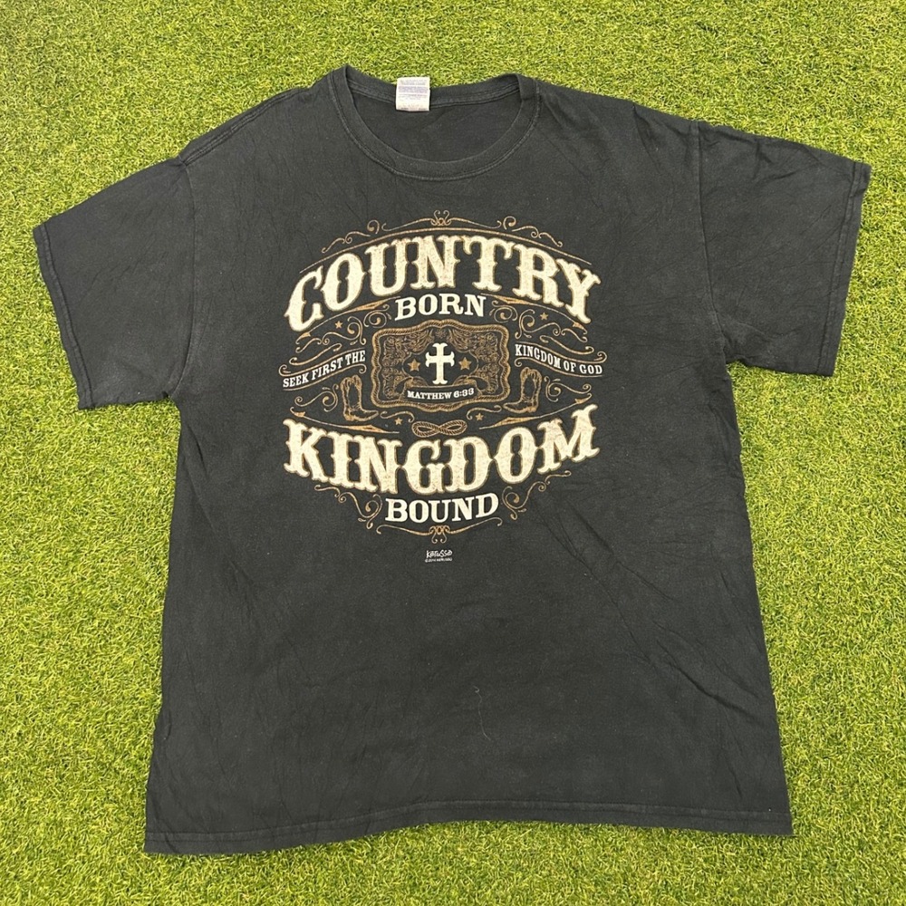Kerusso Mens Large Country Born Kingdom Bound Christian Graphic T-Shirt Black